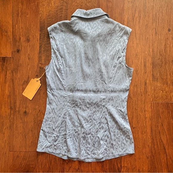 Vintage Escada Blue Silk Cheetah Sleeveless Button Down Top | Size 36 - Picture 2 of 7